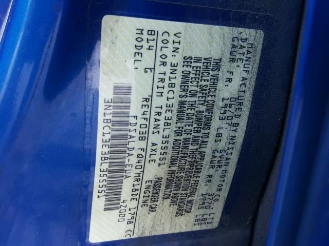 3N1BC13E38L355551 - 2008 NISSAN VERSA S BLUE photo 10