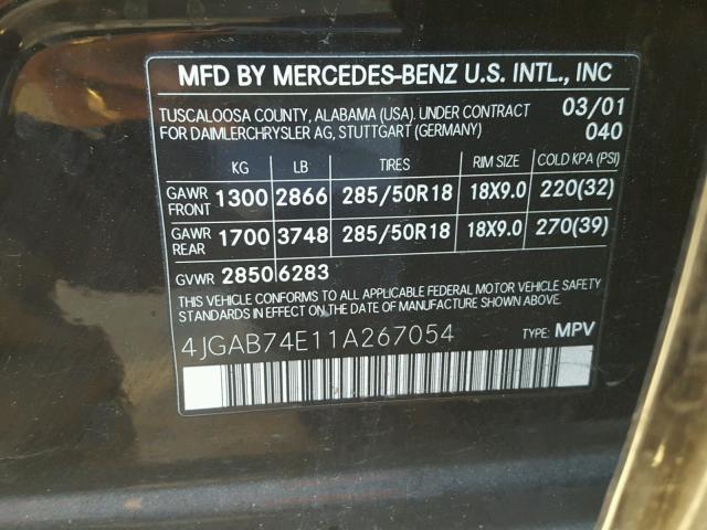 4JGAB74E11A267054 - 2001 MERCEDES-BENZ ML 55 BLACK photo 10