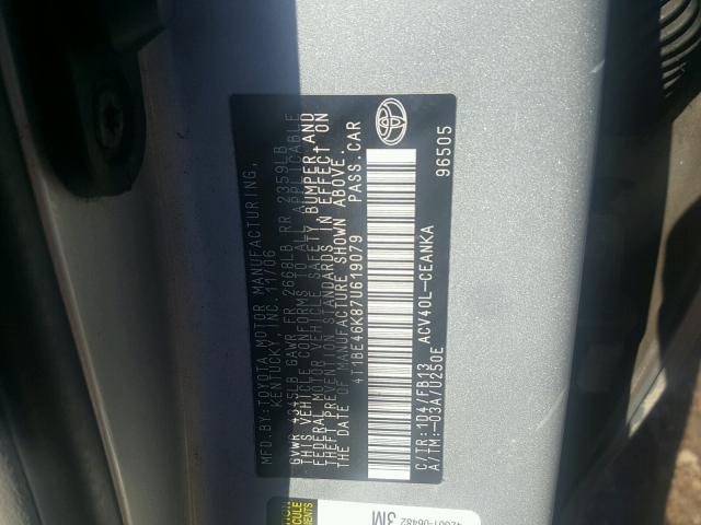 4T1BE46K87U619079 - 2007 TOYOTA CAMRY NEW SILVER photo 10