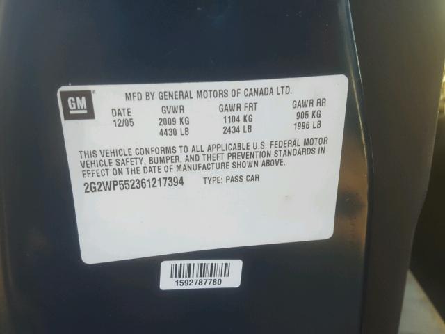 2G2WP552361217394 - 2006 PONTIAC GRAND PRIX Dəniz mavisi foto 10