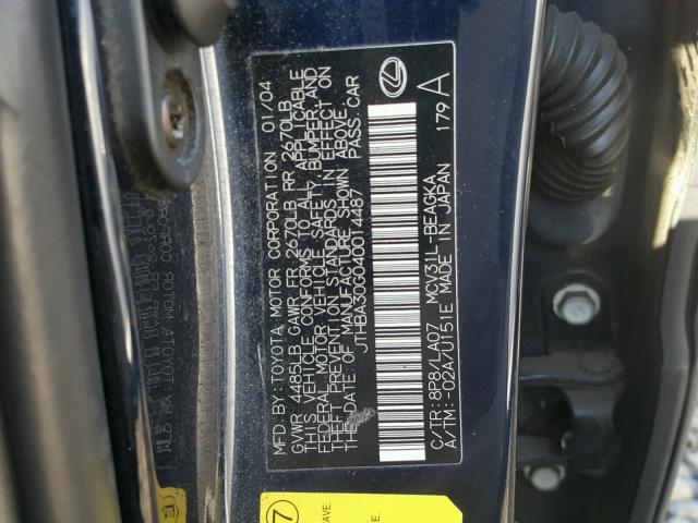 JTHBA30G040014487 - 2004 LEXUS ES 330 BLUE photo 10