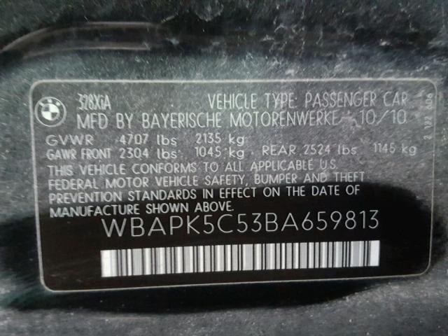 WBAPK5C53BA659813 - 2011 BMW 328 XI SUL BLACK photo 10