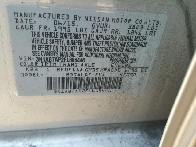 3N1AB7AP2FL664446 - 2015 NISSAN SENTRA S SILVER photo 10