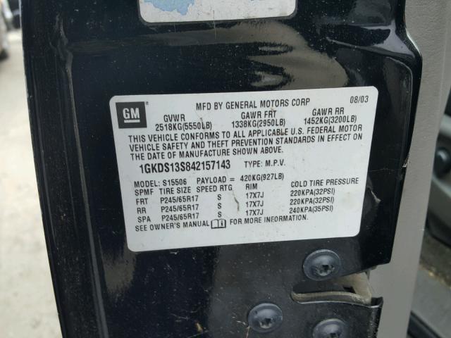 1GKDS13S842157143 - 2004 GMC ENVOY Սև լուսանկար 10