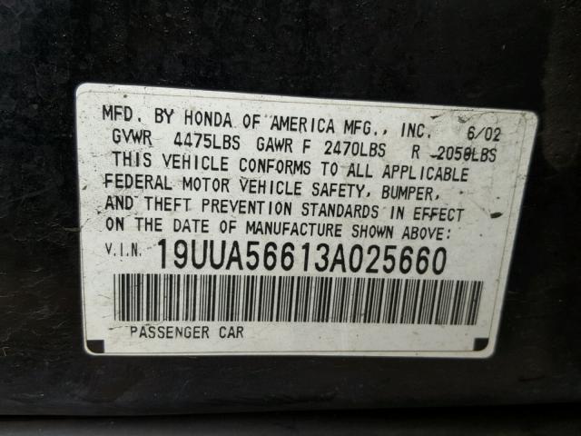 19UUA56613A025660 - 2003 ACURA 3.2TL BLACK photo 10