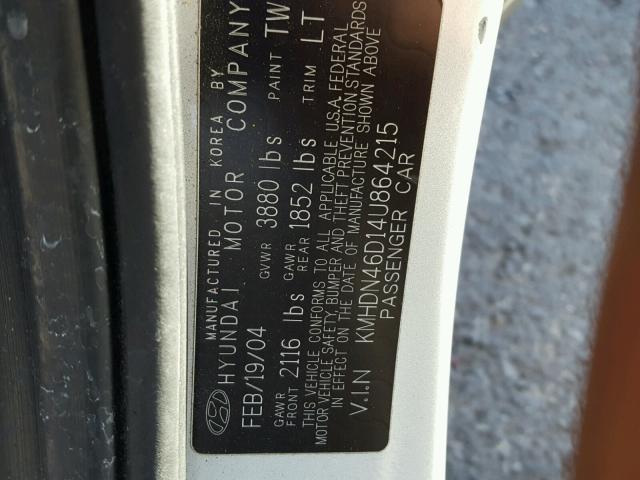 KMHDN46D14U864215 - 2004 HYUNDAI ELANTRA GL SILVER photo 10