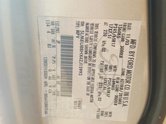 5LMEU88HX4ZJ15993 - 2004 LINCOLN AVIATOR 银色 照片 10