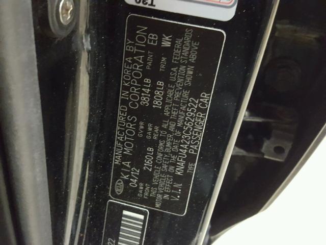 KNAFU4A23C5629522 - 2012 KIA FORTE EX BLACK photo 10