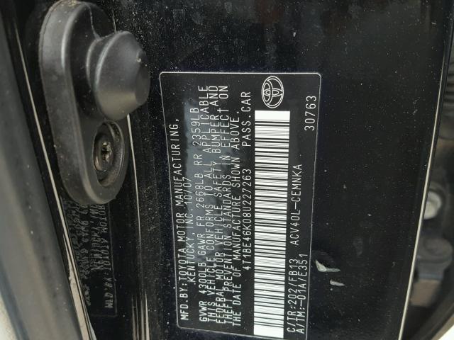 4T1BE46K08U227263 - 2008 TOYOTA CAMRY CE BLACK photo 10