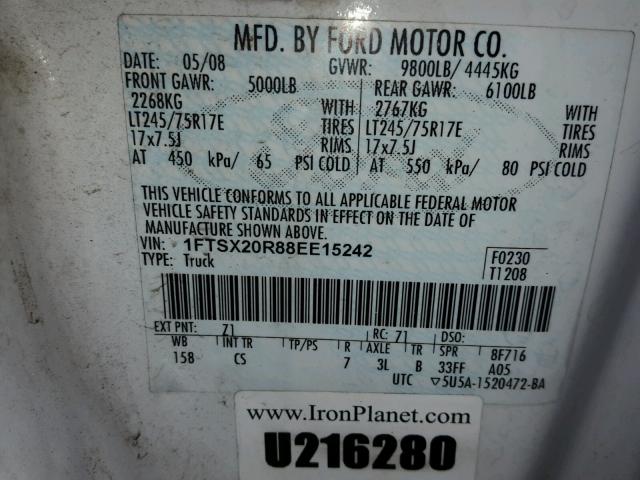 1FTSX20R88EE15242 - 2008 FORD F250 SUPER WHITE photo 10