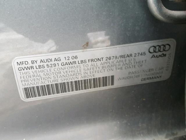 WAUDH74F17N090903 - 2007 AUDI A6 3.2 QUA GRAY photo 10