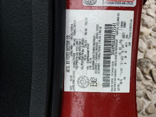 3FAHP0JA3AR125541 - 2010 FORD FUSION SEL RED photo 10