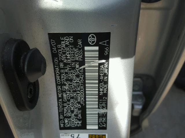 JTDKB20UX77642163 - 2007 TOYOTA PRIUS SILVER photo 10