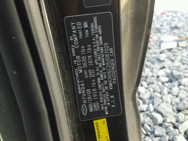 KMHCN36C28U087028 - 2008 HYUNDAI ACCENT SE BLACK photo 10