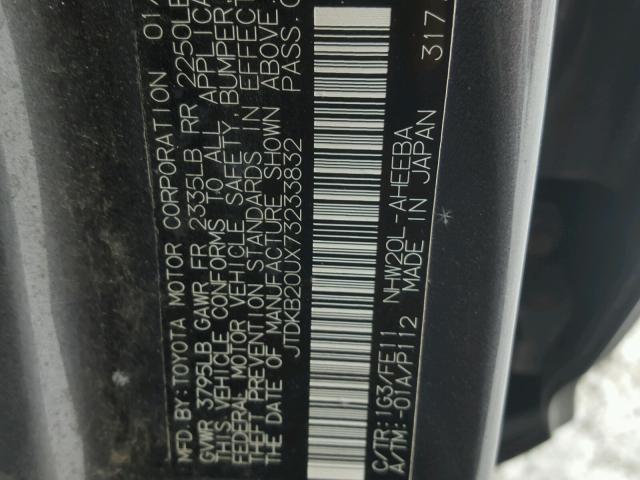 JTDKB20UX73233832 - 2007 TOYOTA PRIUS GRAY photo 10