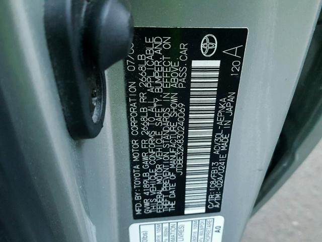 JTDBE32K830240069 - 2003 TOYOTA CAMRY LE SILVER photo 10