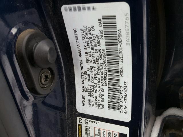 1NXBR32E46Z608626 - 2006 TOYOTA COROLLA CE BLUE photo 10