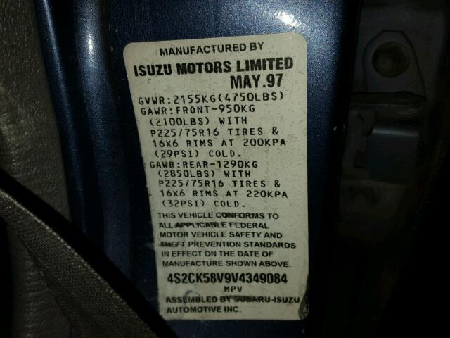 4S2CK58V9V4349084 - 1997 ISUZU RODEO S BLUE photo 10