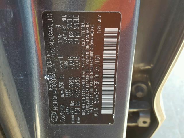 5NMSH73E19H263161 - 2009 HYUNDAI SANTA FE S GRAY photo 10