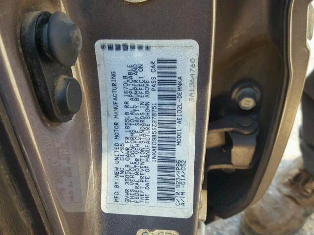 1NXAE09B5SZ278751 - 1995 TOYOTA COROLLA LE 灰色 照片 10