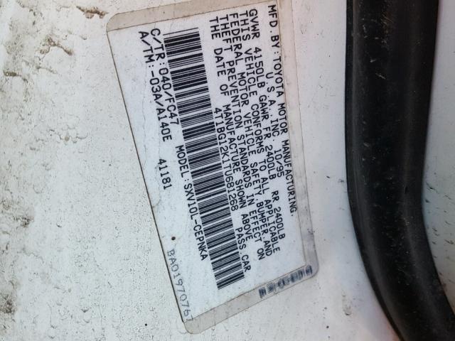 4T1BG12K1TU681268 - 1996 TOYOTA CAMRY DX WHITE photo 10