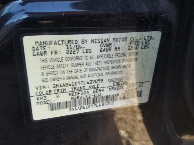 3N1AB61E97L637092 - 2007 NISSAN SENTRA 2.0 BLACK photo 10