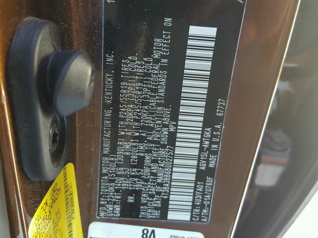 4T3BA3BB6BU027577 - 2011 TOYOTA VENZA BASE BROWN photo 10