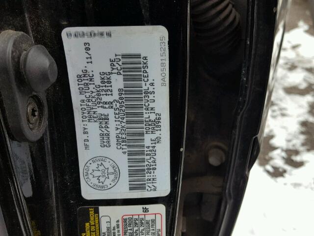 4T1BE32K74U295098 - 2004 TOYOTA CAMRY LE BLACK photo 10