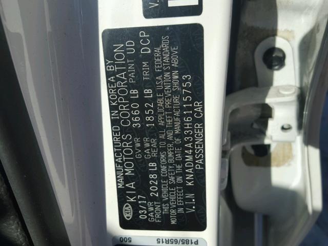 KNADM4A33H6115753 - 2017 KIA RIO LX Սպիտակ լուսանկար 10