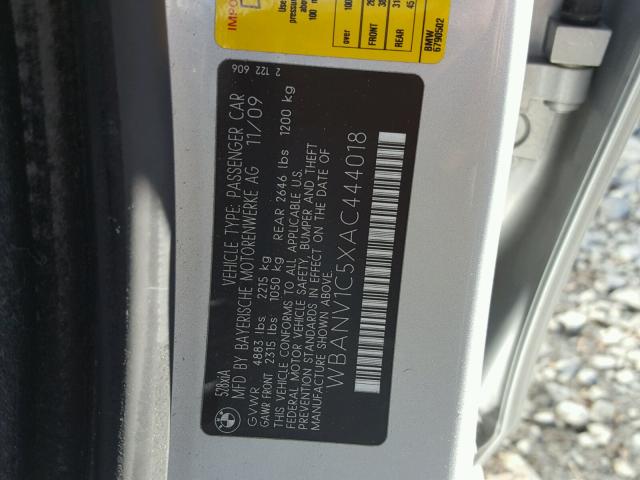 WBANV1C5XAC444018 - 2010 BMW 528 XI SILVER photo 10