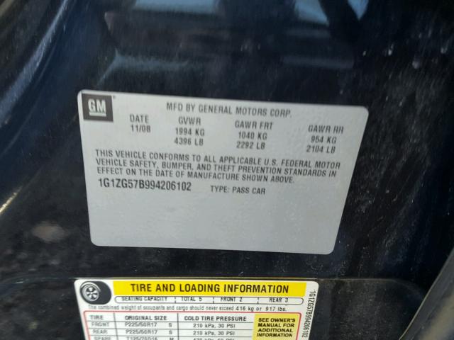 1G1ZG57B994206102 - 2009 CHEVROLET MALIBU LS BLACK photo 10