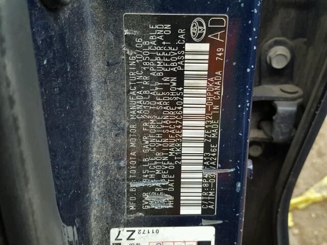 2T1KR32E47C640754 - 2007 TOYOTA COROLLA MA BLUE photo 10