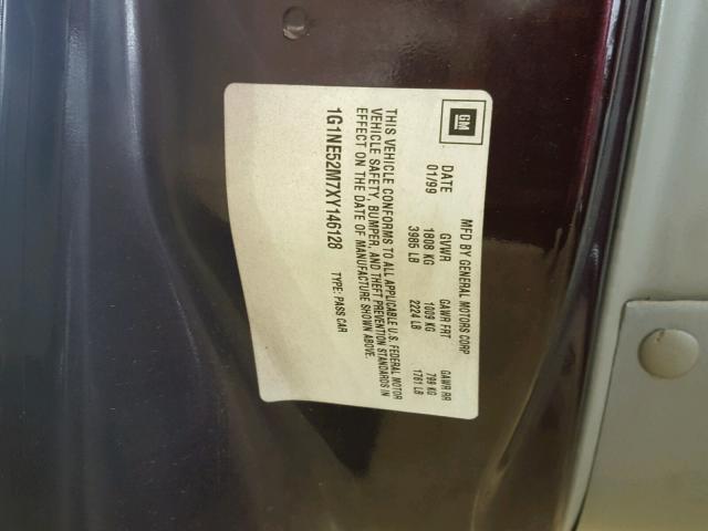 1G1NE52M7XY146128 - 1999 CHEVROLET MALIBU LS Bordo foto 10