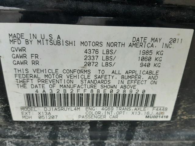 4A32B2FF8BE028920 - 2011 MITSUBISHI GALANT FE BLACK photo 10