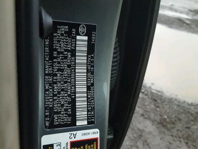 4T1BK3DB9BU432836 - 2011 TOYOTA AVALON BAS 灰色 照片 10