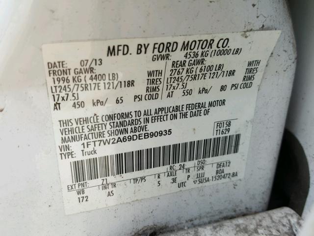 1FT7W2A69DEB90935 - 2013 FORD F250 SUPER WHITE photo 10