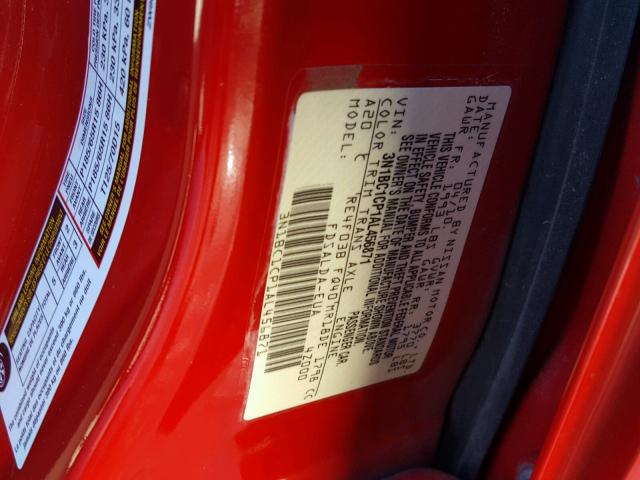 3N1BC1CP1AL456871 - 2010 NISSAN VERSA S RED photo 10