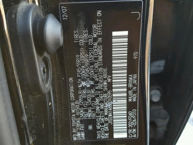 JTEEW41A882010595 - 2008 TOYOTA HIGHLANDER BLACK photo 10