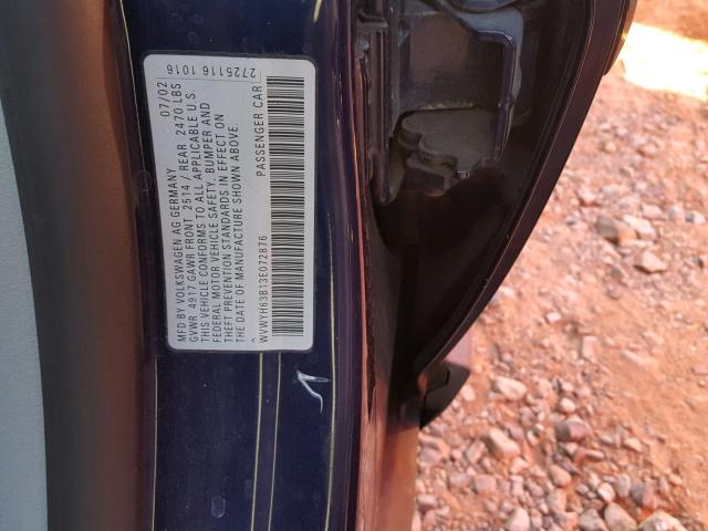 WVWYH63B13E072876 - 2003 VOLKSWAGEN PASSAT GLX BLUE photo 10