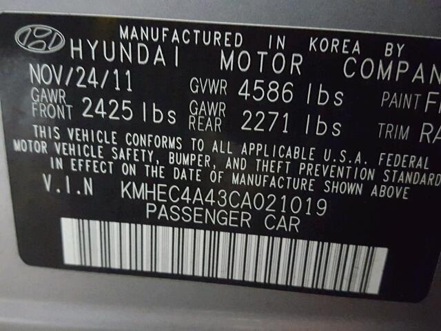 KMHEC4A43CA021019 - 2012 HYUNDAI SONATA HYB GRAY photo 10