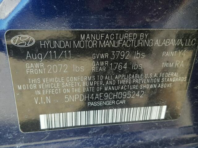 5NPDH4AE9CH095242 - 2012 HYUNDAI ELANTRA GL BLUE photo 10