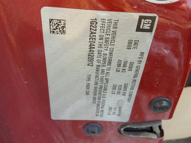 1G2ZA5E04A4120912 - 2010 PONTIAC G6 BURGUNDY photo 10