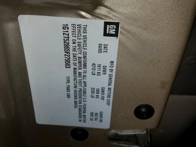 1G1ZT52865F279563 - 2005 CHEVROLET MALIBU LS თაფლისფერი ფოტო 10