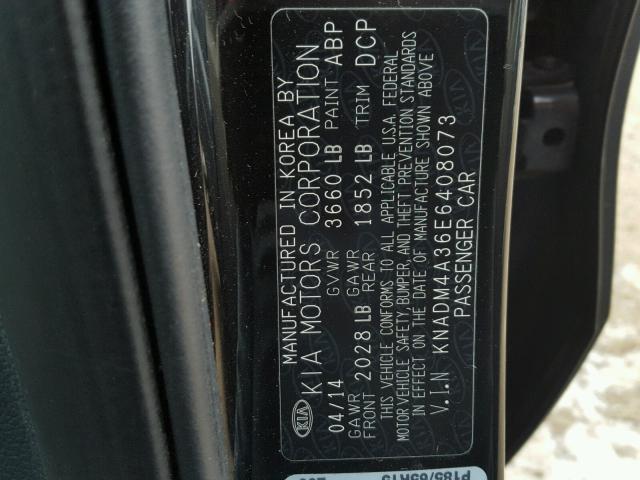 KNADM4A36E6408073 - 2014 KIA RIO LX Սև լուսանկար 10