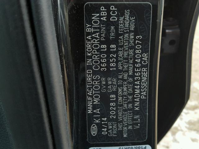 KNADM4A36E6408073 - 2014 KIA RIO LX BLACK photo 10