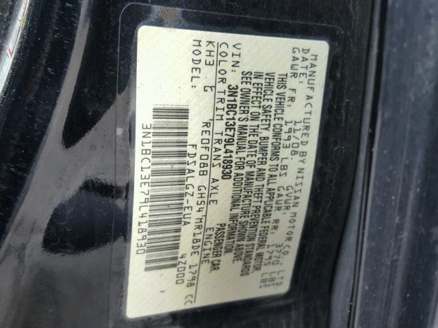 3N1BC13E79L418930 - 2009 NISSAN VERSA S BLACK photo 10