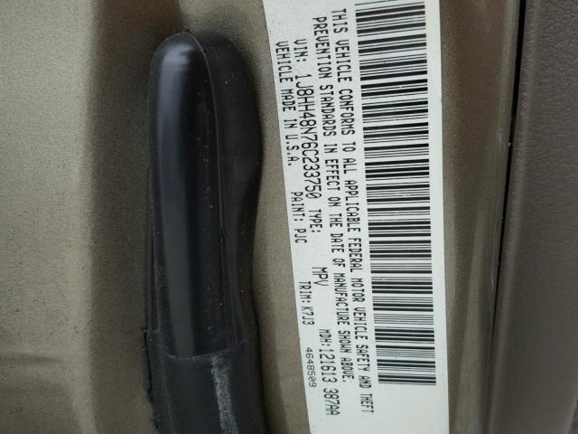 1J8HH48N76C233750 - 2006 JEEP COMMANDER ოქროსფერი ფოტო 10