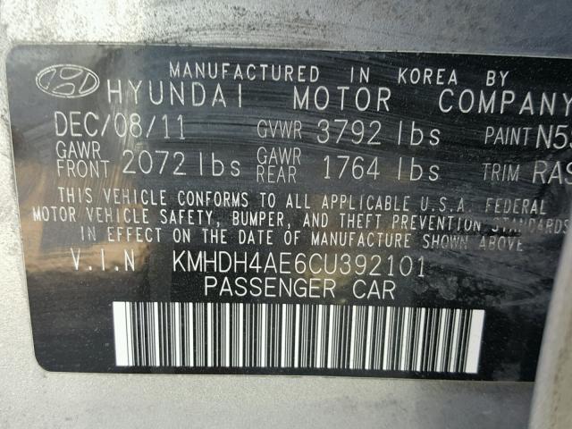 KMHDH4AE6CU392101 - 2012 HYUNDAI ELANTRA GL GRAY photo 10