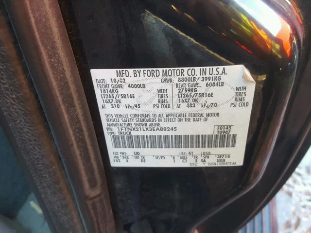 1FTNX21LX3EA88245 - 2003 FORD F250 SUPER BLACK photo 10