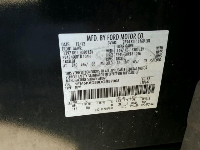 1FM5K8D89DGB87908 - 2013 FORD EXPLORER X BLACK photo 10